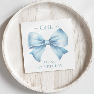 Serviette En Papier Elégant Dusty Blue Bow Premier garçon Anniversaire