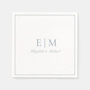 Serviette En Papier Élégant Dusty Blue Classic Script Monogram Mariage