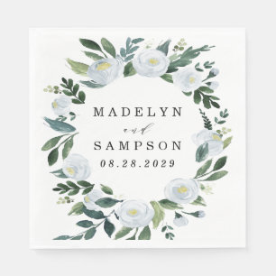 Serviette En Papier Elégant Dusty Blue Floral Rustic Garden Mariage