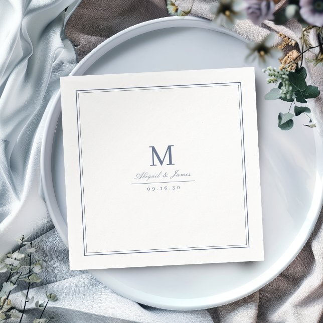 Serviette En Papier Elegant dusty blue minimalist monogram (Elegant dusty blue minimalist monogram napkins)