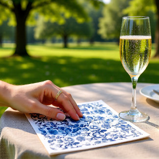 Serviette En Papier Elegant Dusty Blue Toile Floral Wedding Pattern