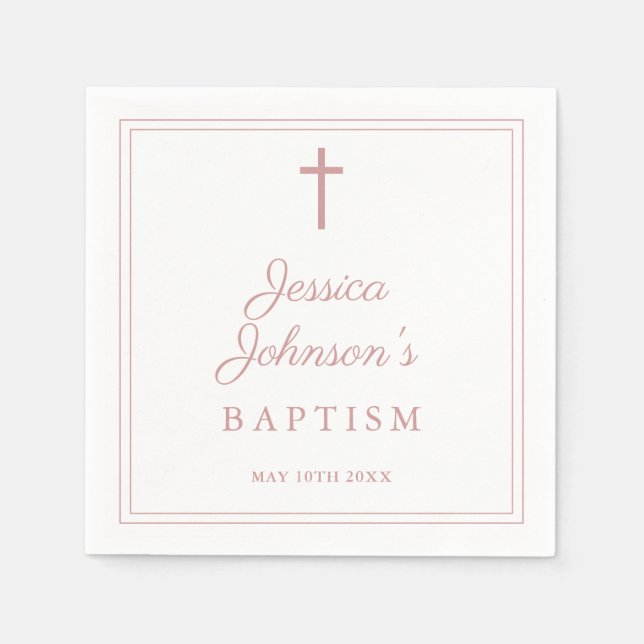 Serviette En Papier Elegant Dusty Rose Pink Border Baptism (Devant)