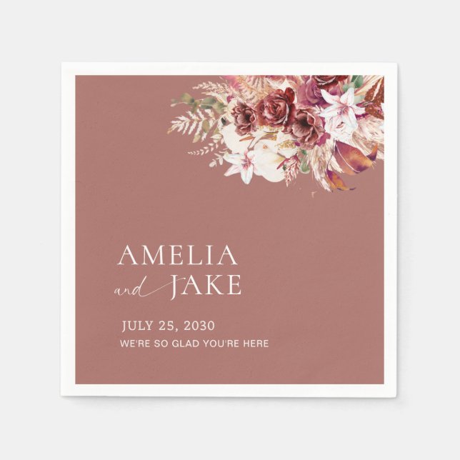 Serviette En Papier Elegant Dusty Rosewood Floral Wedding (Devant)