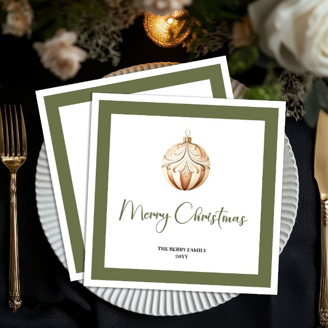 Serviette En Papier Elegant Earthy Christmas Ball Family Name Napkins (Personalized Earthy Christmas Tree Family Name Napkins)