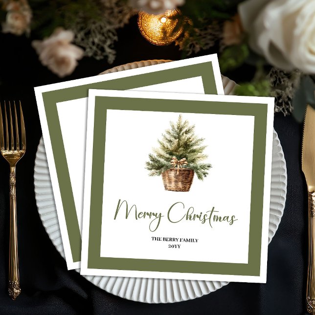 Serviette En Papier Elegant Earthy Christmas Tree Personalized Napkins (Elegant Earthy Christmas Tree Personalized Napkins)