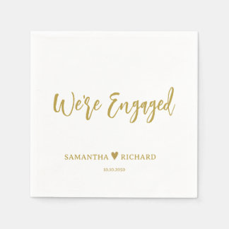 Serviette En Papier Élégant écriture dorée Nous sommes fiancés Fête de