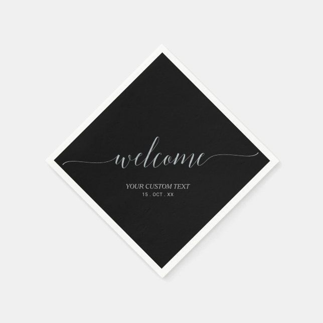 Serviette En Papier Élégant écriture Silver & Black pour une fête de b (Coin)