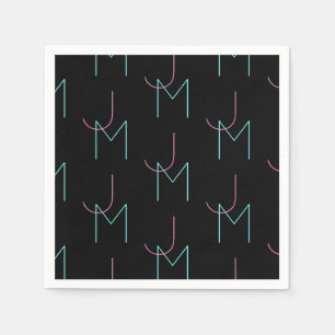 Serviette En Papier Élégant Éditable Deux Initiales Modernes Carrelées