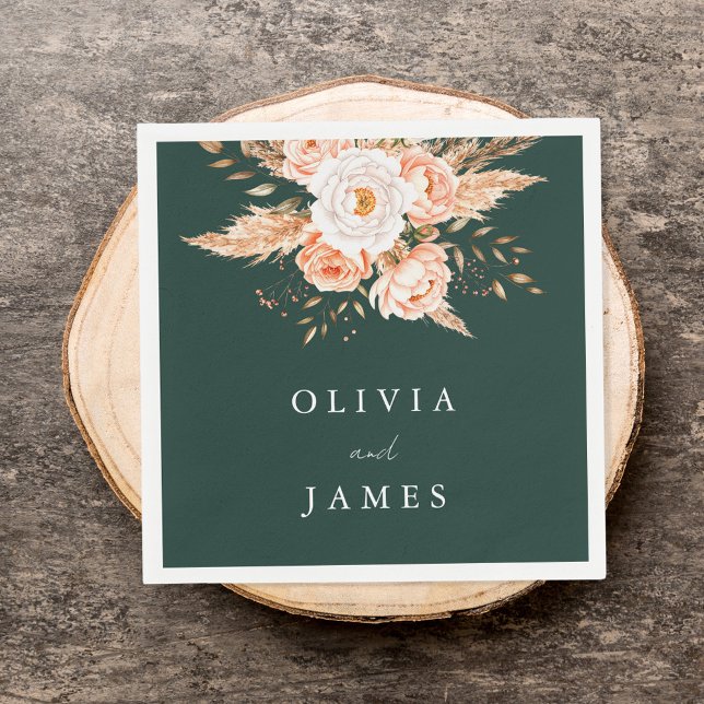 Serviette En Papier Élégant Emerald Green Boho Chic Floral Mariage (Créateur téléchargé)