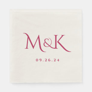 Serviette En Papier Élégant et simple Mariage Magenta Monogramme