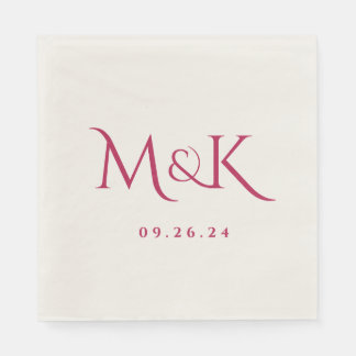 Serviette En Papier Élégant et simple Mariage Magenta Monogramme