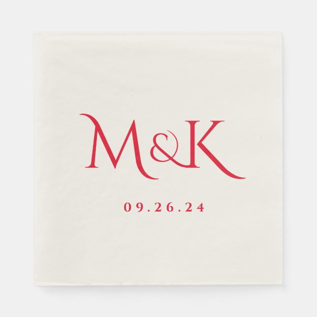 Serviette En Papier Élégant et simple Mariage rouge (Devant)