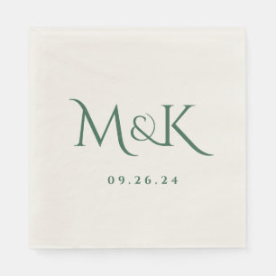 Serviette En Papier Élégant et simple Monogramme Mariage Emerald Green