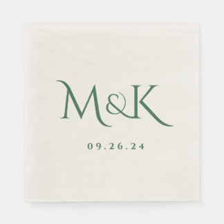 Serviette En Papier Élégant et simple Monogramme Mariage Emerald Green