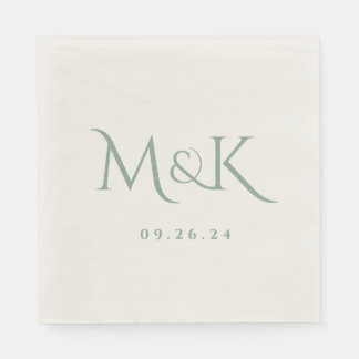 Serviette En Papier Élégant et simple Sage Green Mariage Monogramme