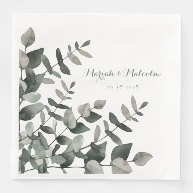 Serviette En Papier Elégant Eucalyptus Bouquet Mariage papier Din (Devant)