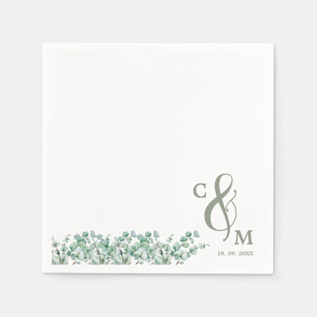 Serviette En Papier Elégant Eucalyptus feuille Mariage de verdure (Devant)