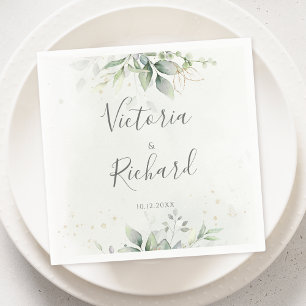 Serviette En Papier Elégant Eucalyptus Feuille Mariage or vert