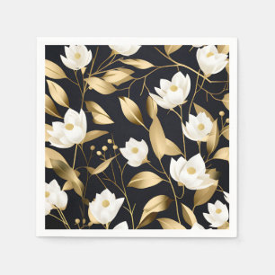 Serviette En Papier Elégant Eucalyptus Gold sur Noir