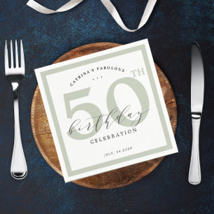 Serviette En Papier Elégant Eucalyptus Green 50e Anniversaire de fête