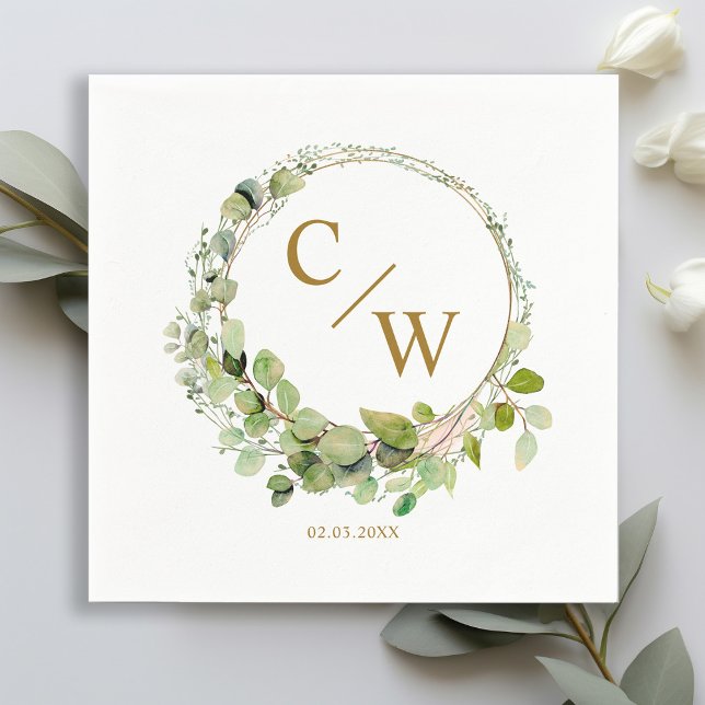 Serviette En Papier Élégant Eucalyptus Monogramme moderne (Créateur téléchargé)