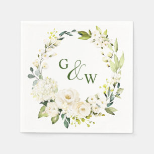 Serviette En Papier Elégant Eucalyptus Roses Blanches Mariage Floral