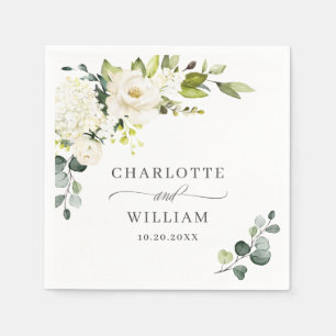 Serviette En Papier Elégant Eucalyptus Roses Blanches Mariage Floral