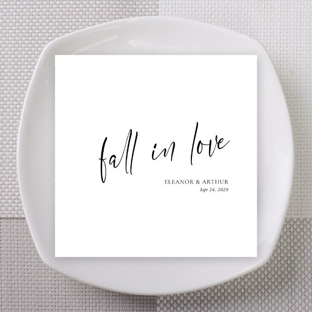 Serviette En Papier Elegant Fall in Love Script Minimalist Wedding (Elegant Fall in Love Script Minimalist Wedding Napkins
)