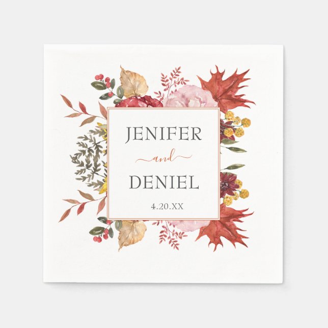 Serviette En Papier Elegant Fall Leaves Autumn Wedding  (Devant)