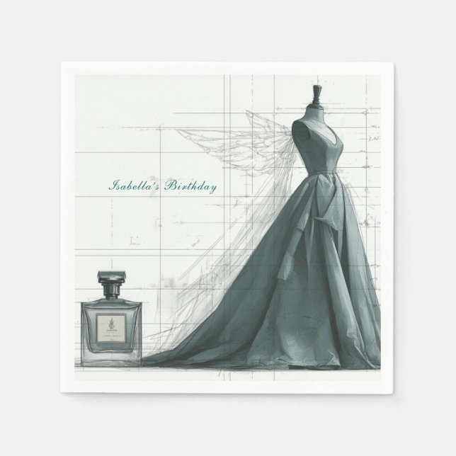 Serviette En Papier Elegant Fashion Birthday Napkins – Perfume & Gown  (Devant)