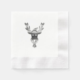 Serviette En Papier Élégant Faux Argent Reindeer Santa Hat Noël