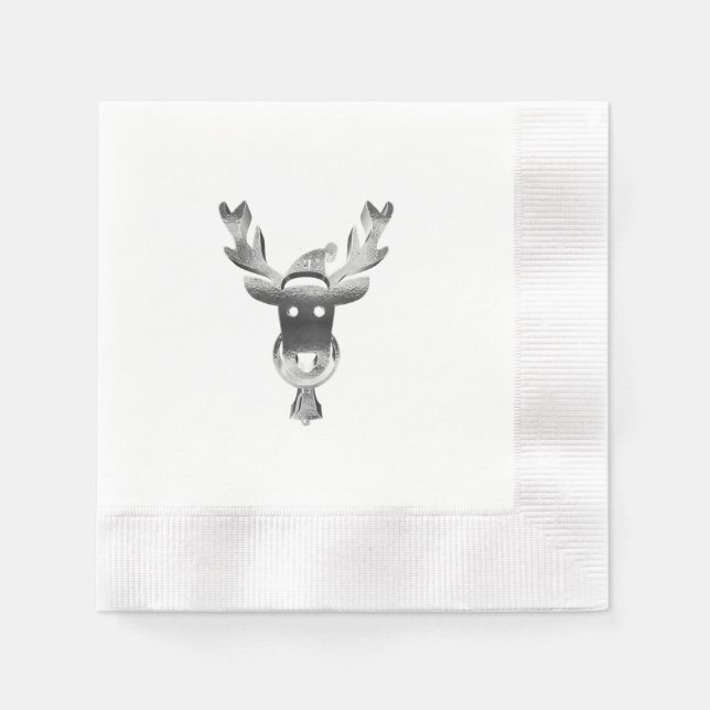 Serviette En Papier Élégant Faux Argent Reindeer Santa Hat Noël (Devant)