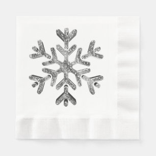 Serviette En Papier Élégant Faux Diamants Argent Snowflake Noël