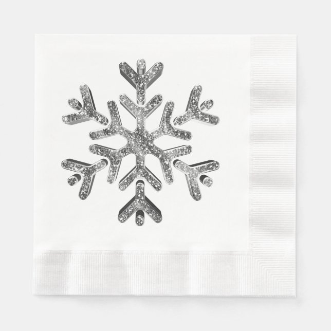 Serviette En Papier Élégant Faux Diamants Argent Snowflake Noël (Devant)