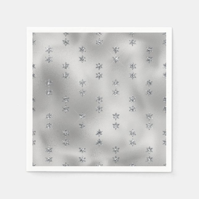 Serviette En Papier Elegant Faux Foil Silver Stars Christmas  (Devant)