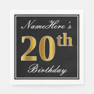 Serviette En Papier Elégant, Faux Gold 20e anniversaire + Nom personna