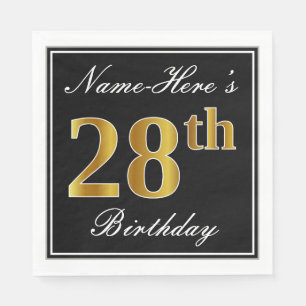 Serviette En Papier Elégant, Faux Gold 28e anniversaire + Nom personna