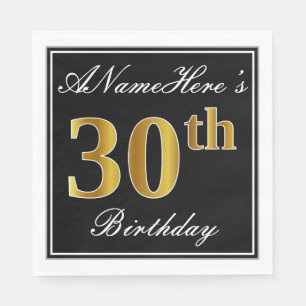 Serviette En Papier Elégant, Faux Gold 30e anniversaire + Nom personna