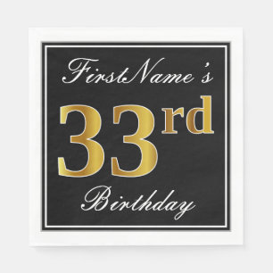 Serviette En Papier Elégant, Faux Gold 33ème anniversaire + Nom person