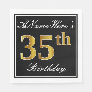 Serviette En Papier Élégant, Faux Gold 35e anniversaire + Nom person