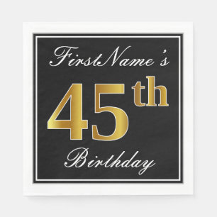 Serviette En Papier Elégant, Faux Gold 45e anniversaire + Nom personna