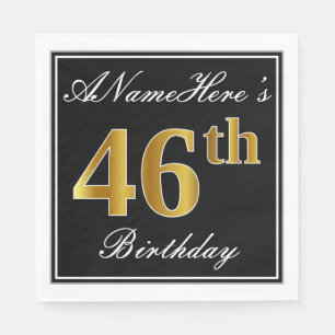 Serviette En Papier Elégant, Faux Gold 46e anniversaire + Nom personna