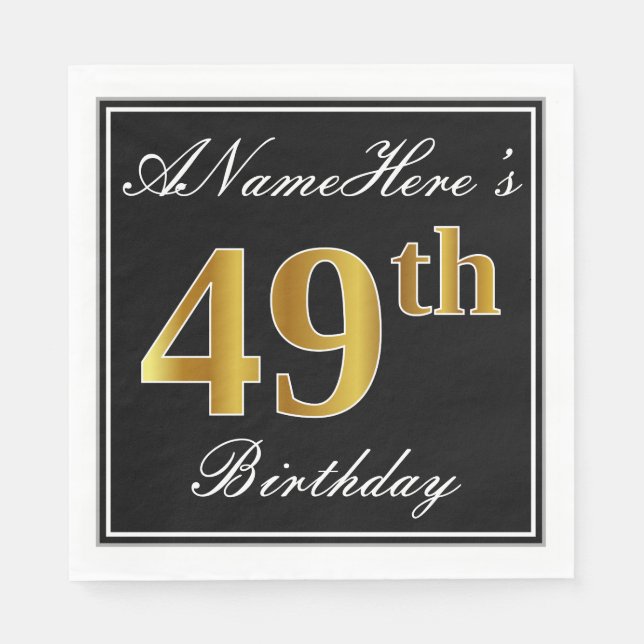 Serviette En Papier Elégant, Faux Gold 49e anniversaire + Nom personna (Devant)