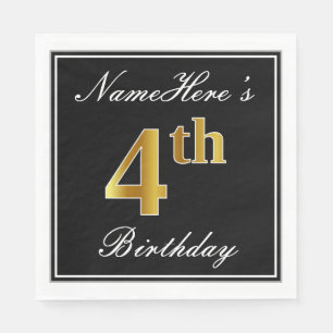Serviette En Papier Elégant, Faux Gold 4ème anniversaire + Nom personn