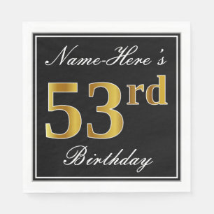 Serviette En Papier Elégant, Faux Gold 53ème anniversaire + Nom person