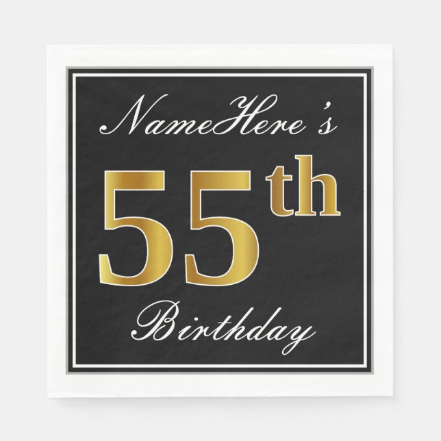 Serviette En Papier Elégant, Faux Gold 55e anniversaire + Nom personna (Devant)