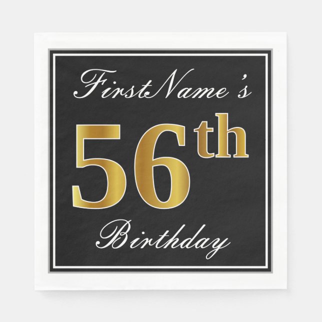 Serviette En Papier Elégant, Faux Gold 56e anniversaire + Nom personna (Devant)