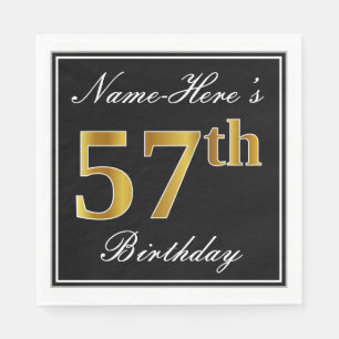 Serviette En Papier Elégant, Faux Gold 57e anniversaire + Nom personna