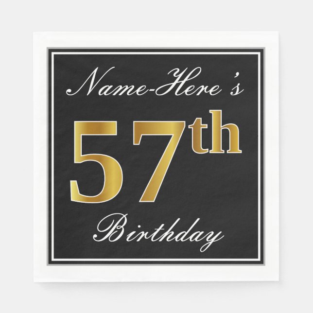 Serviette En Papier Elégant, Faux Gold 57e anniversaire + Nom personna (Devant)