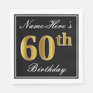 Serviette En Papier Elégant, Faux Gold 60e anniversaire + Nom personna